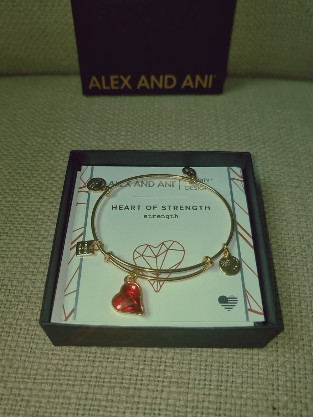 Alex and Ani Gold Bracelet with Red Heart Charm